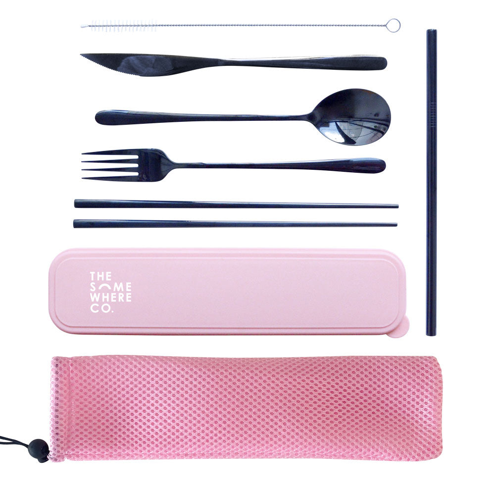 Take Me Away Cutlery Kit - Black (Pink Case)